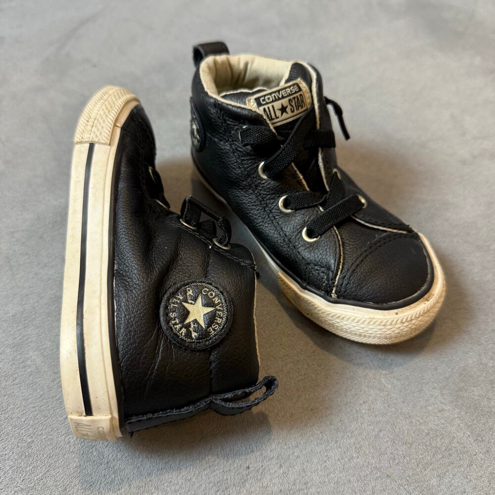 Converse All Star Chuck Taylor Black Leather High Tops Shoes Sneakers Size 6 - Picture 11 of 11
